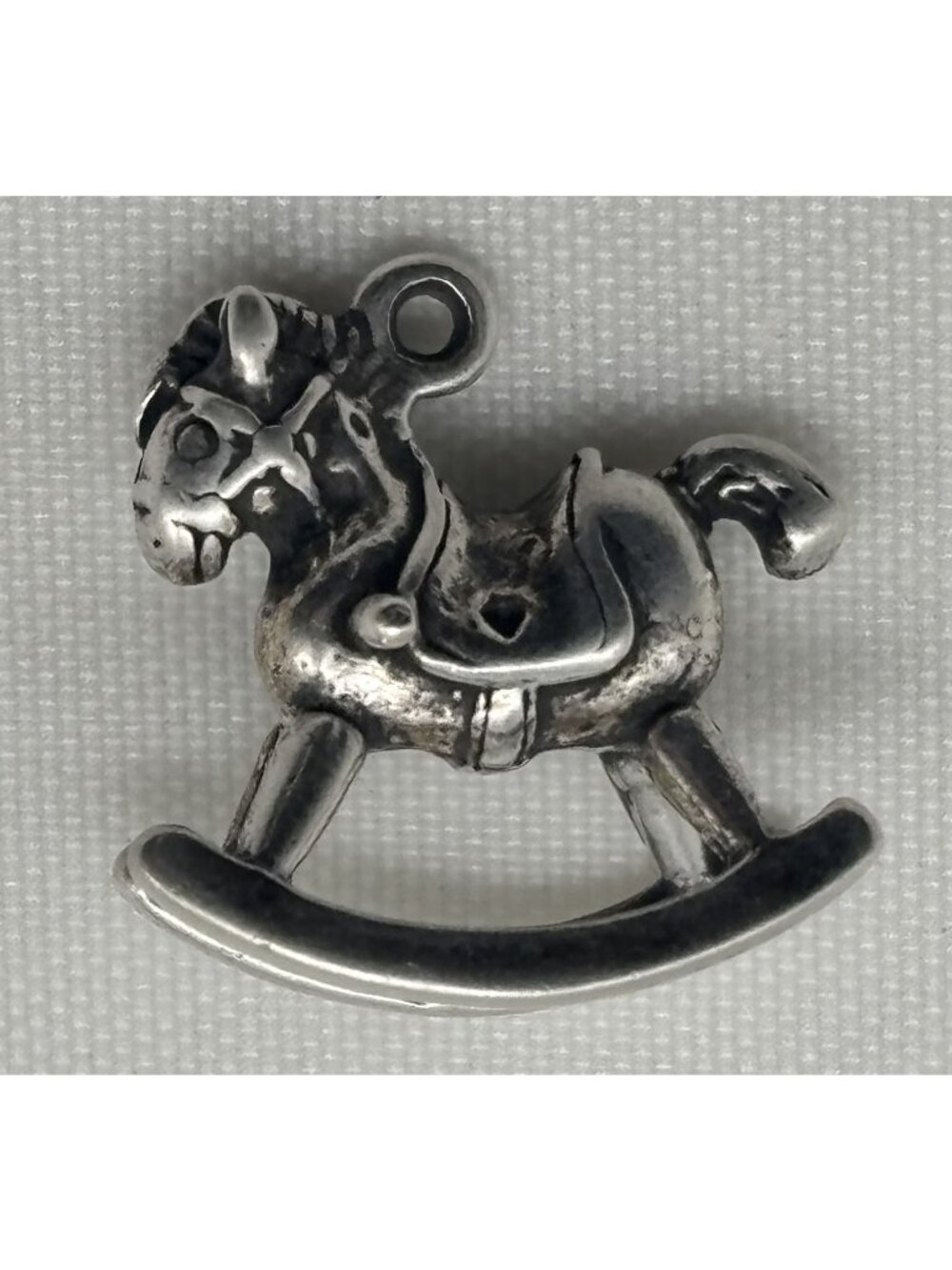 Vintage Sterling Silver Toy Rocking Horse Charm Oxidized Finish 3D Heart Saddle